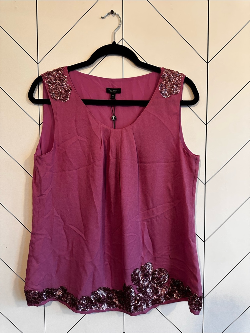 Talbots 100% Silk Orchid Sleeveless Embellished Tank Top